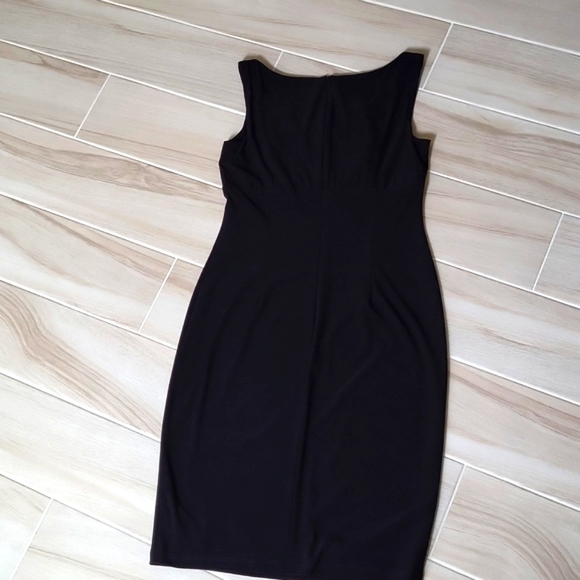 David Meister Black Empire fitted Dress w/ faux leather detail - Picture 9 of 16